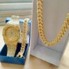 Premium 18K Gold Miami Cuban Link Watch Set ( 3 Pieces )